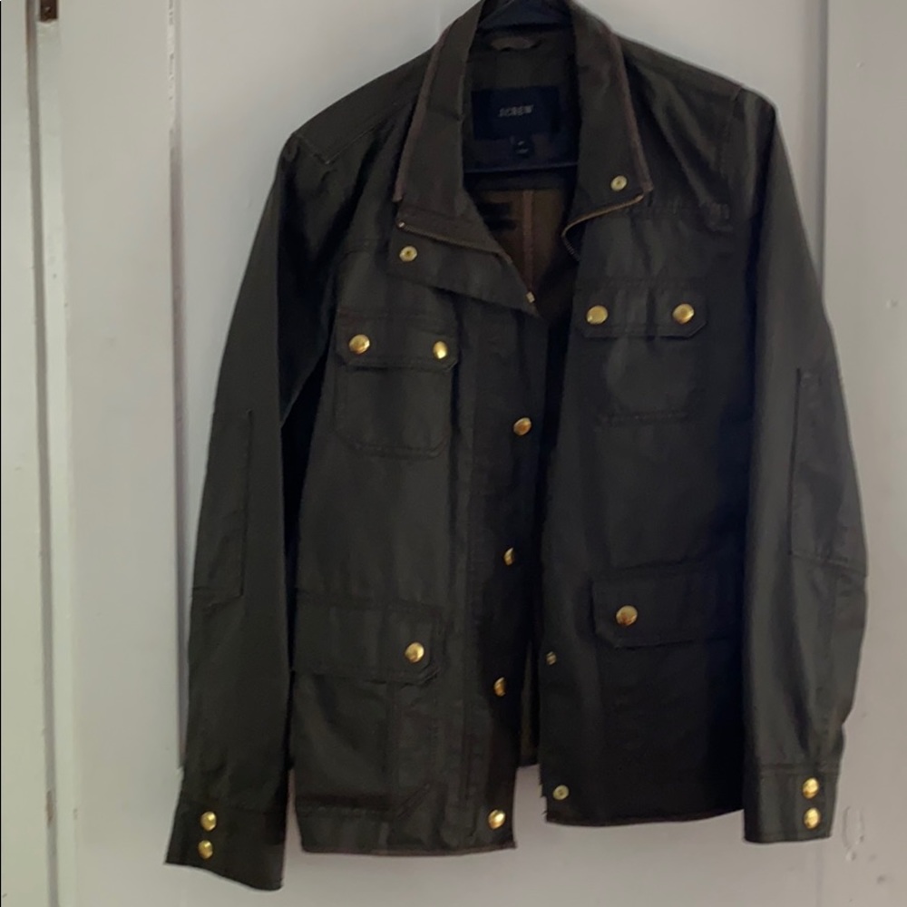 J.Crew Barbour-like gold and army green jacket